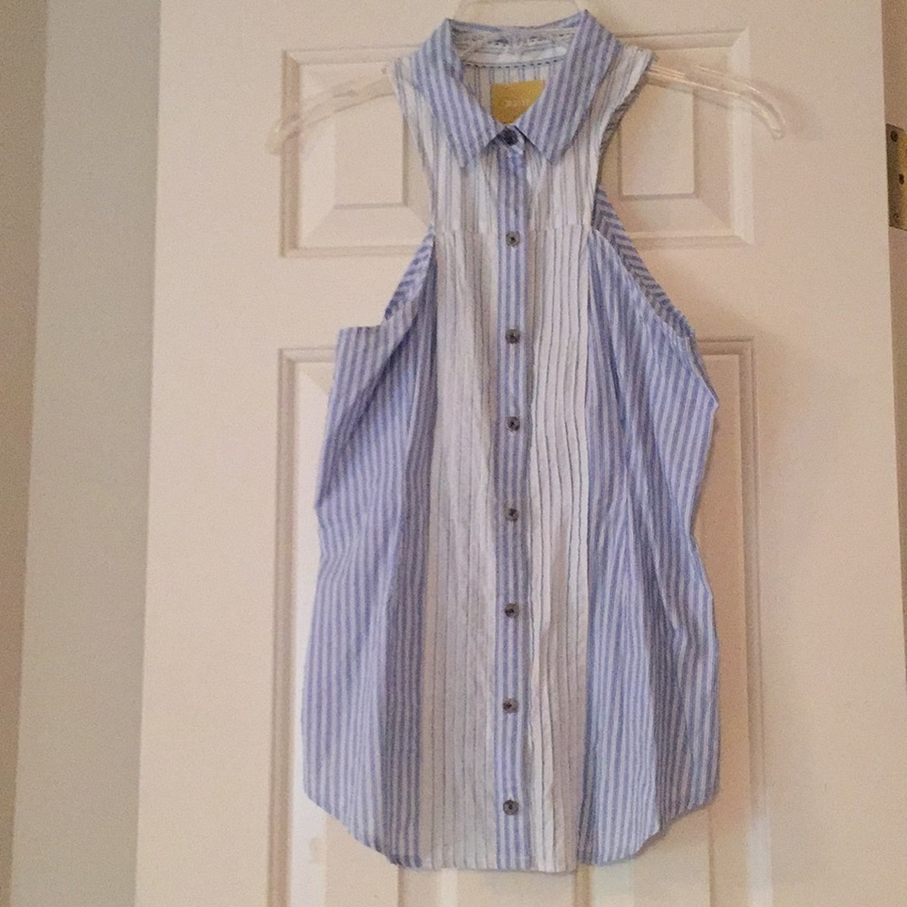 Anthropologie Blue & white striped button up tank